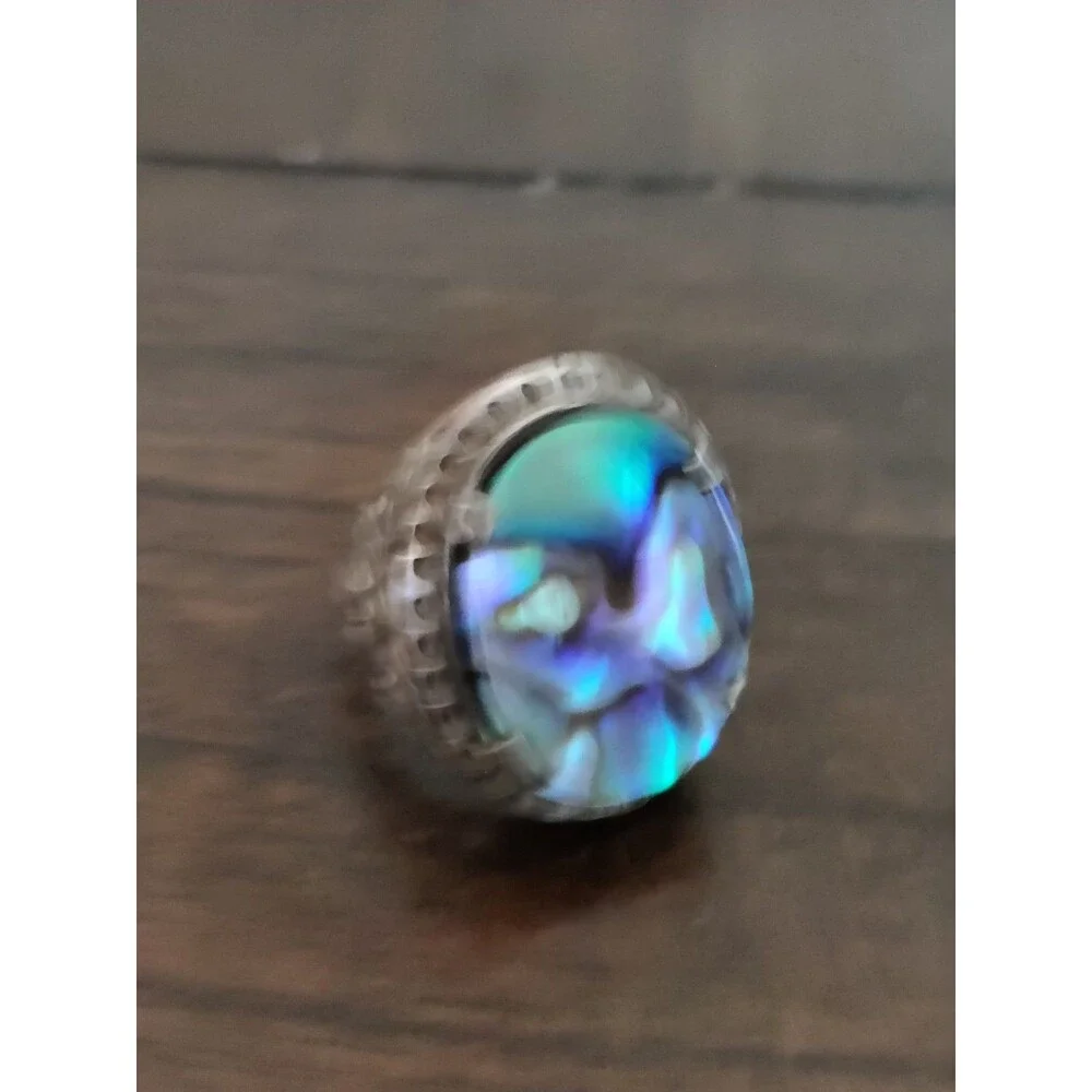 Vintage Coin Silver Abalone Statement Ring Great Details Sz 8